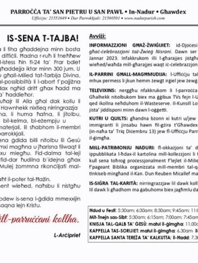 Cover of il-Bullettin, 1 January 2023