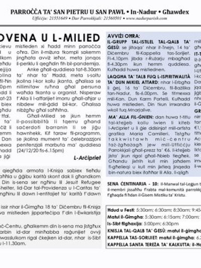 Cover of il-Bullettin, 13 December 2020