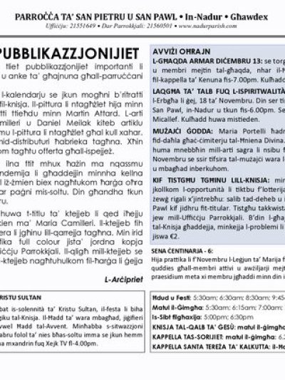 Cover of il-Bullettin, 15 November 2020