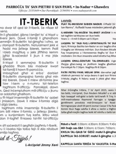 Cover of il-Bullettin, 16 April 2023