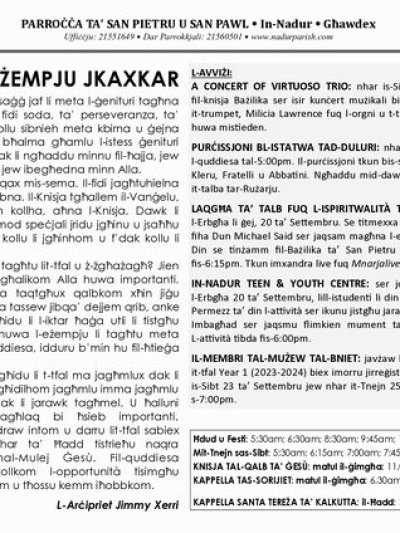 Cover of il-Bullettin, 17 September 2023