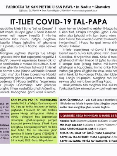 Cover of il-Bullettin, 18 April 2021