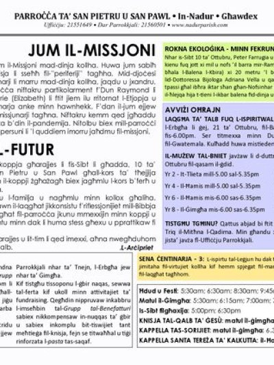 Cover of il-Bullettin, 18 October 2020