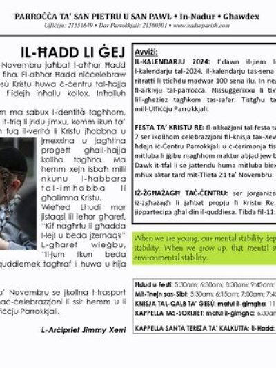 Cover of il-Bullettin, 19 November 2023