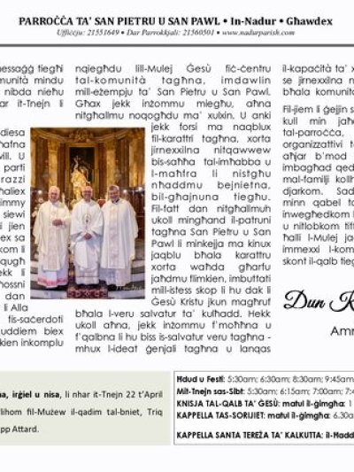 Cover of il-Bullettin, 21 April 2024