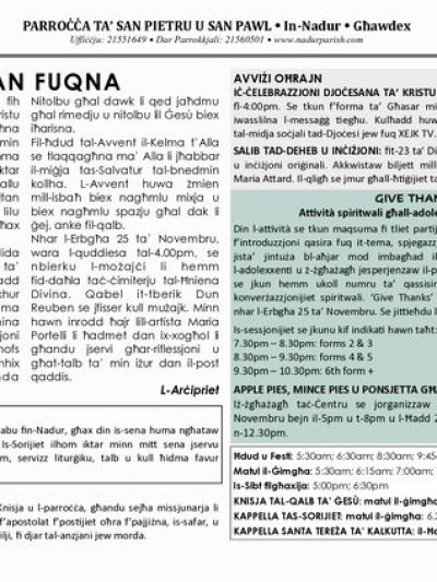 Cover of il-Bullettin, 22 November 2020