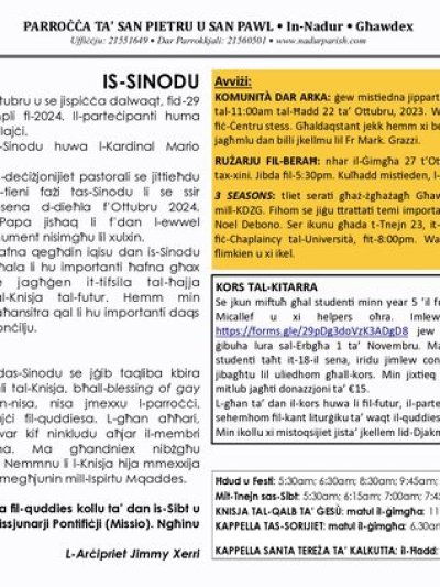 Cover of il-Bullettin, 22 October 2023