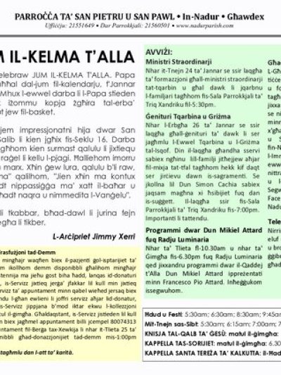 Cover of il-Bullettin, 23 January 2022