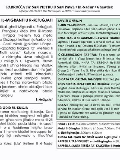Cover of il-Bullettin, 27 September 2020