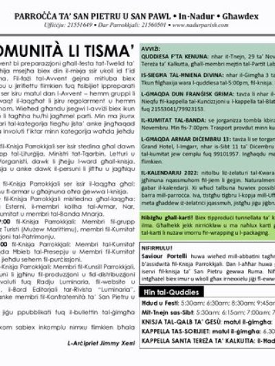 Cover of il-Bullettin, 28 November 2021
