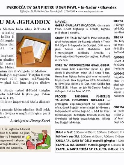 Cover of il-Bullettin, 29 January 2023