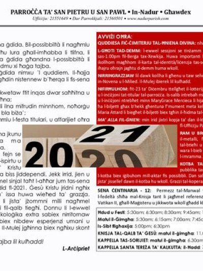 Cover of il-Bullettin, 3 January 2021