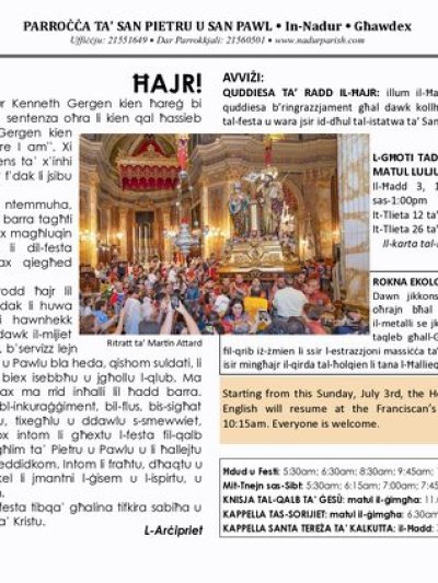 Cover of il-Bullettin, 3 July 2022