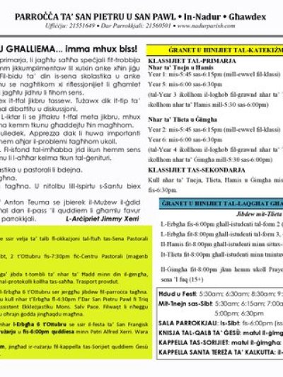 Cover of il-Bullettin, 3 October 2021
