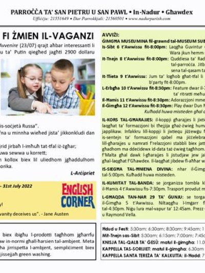 Cover of il-Bullettin, 31 July 2022