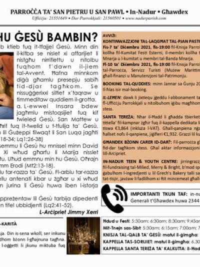 Cover of il-Bullettin, 5 December 2021